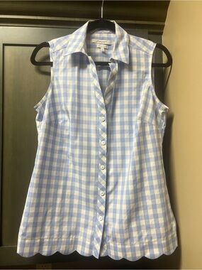 Foxcroft Blue & White Gingham Sleeveless Shirt